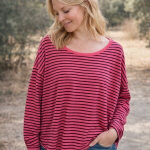 Lou & Grey Pink and Black Striped Cotton Long Sleeve size XL